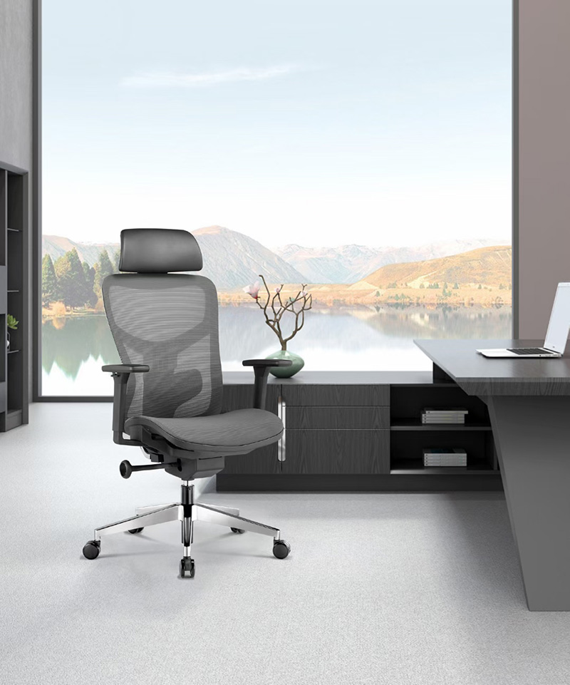 Cadira d'oficina executiva ergonòmica amb reposacaps ajustable amb suport lumbar elàstic en forma de cua de balena (9)