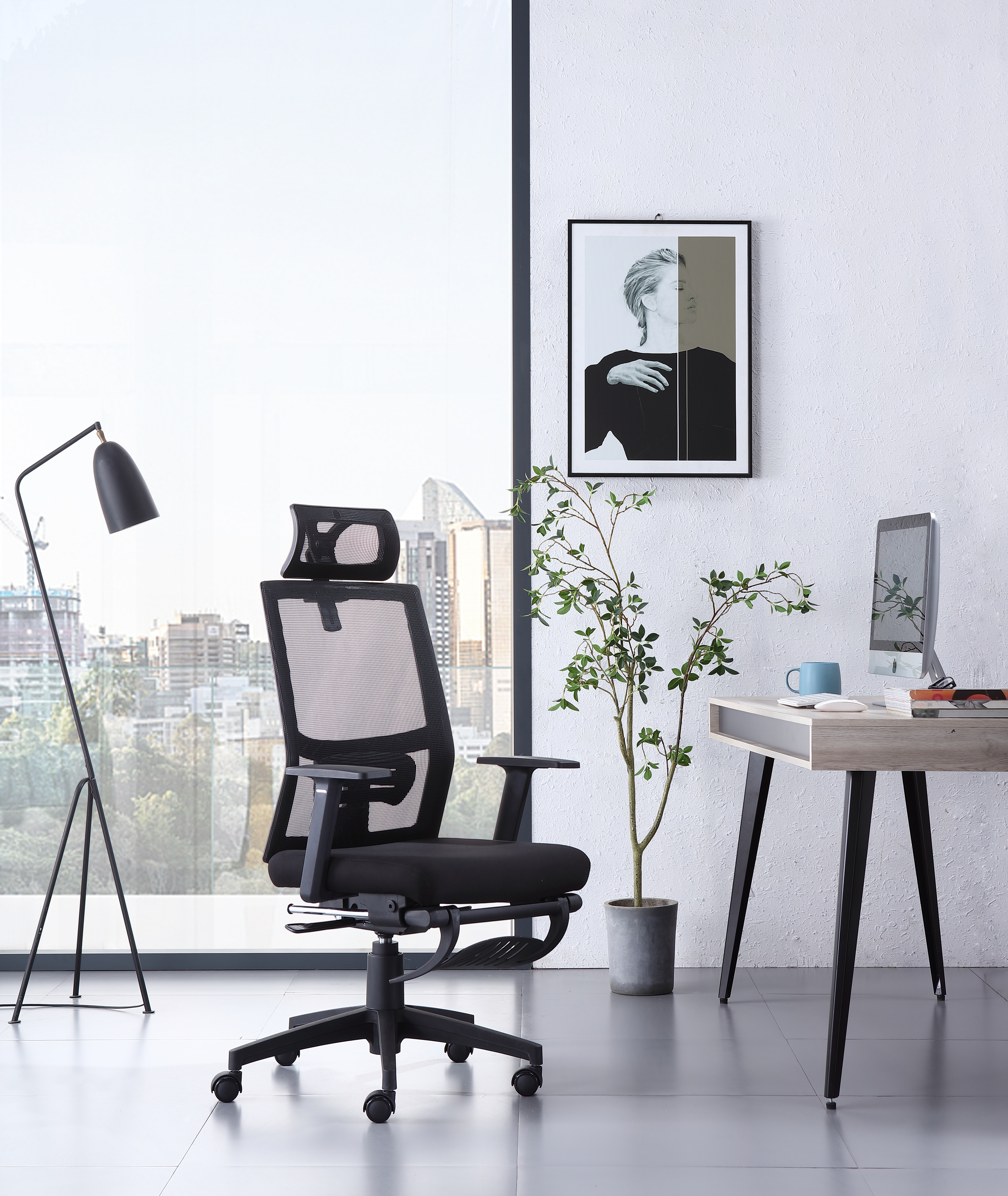 Beschte High Back Mesh Büro Stull mat Fouss