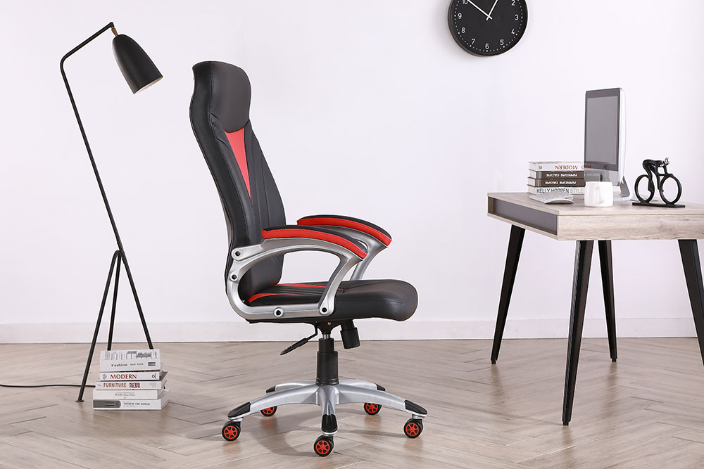 Chaise de bureau pivotante et inclinable à dossier haut en cuir, chaise de jeu (4)