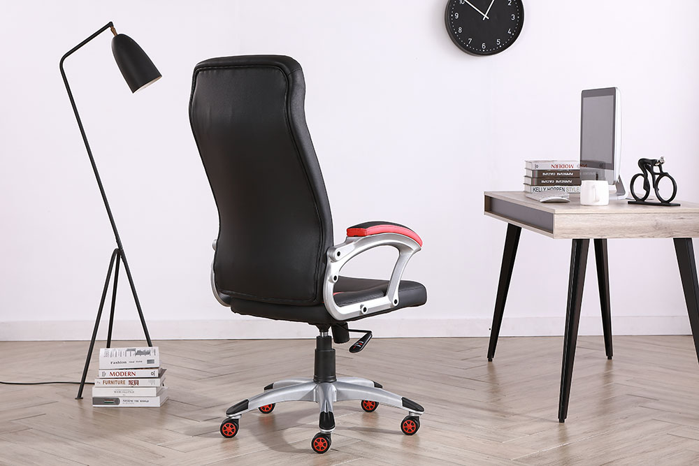 Извршна кожна канцеларијска столица са високим наслоном и окретним нагибом, столица за игре (5)