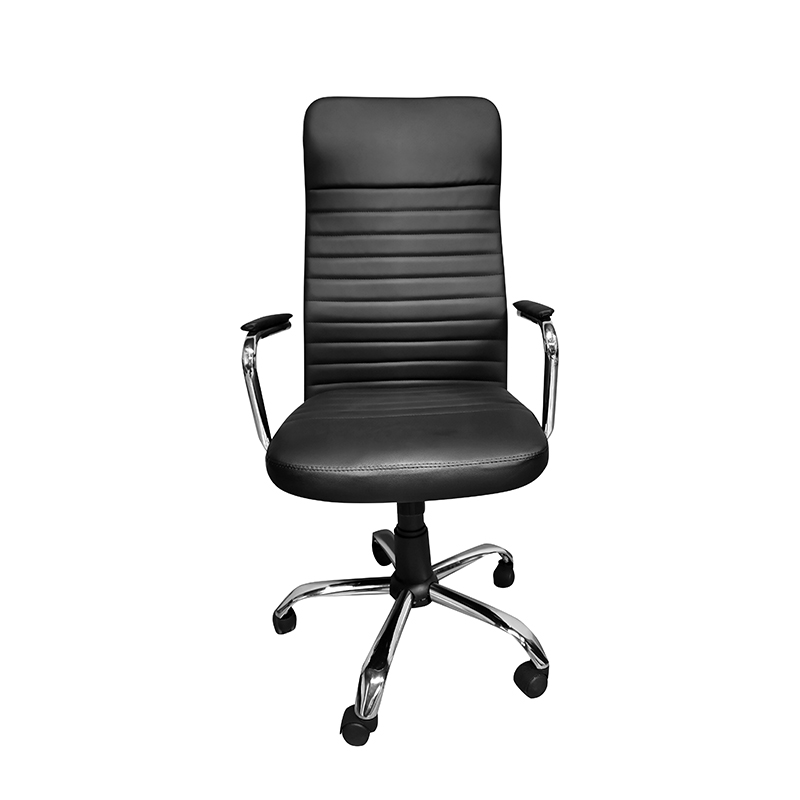 Hög rygg justerbar vridbar ergonomisk kontorsstol med kromade armar, svart-3