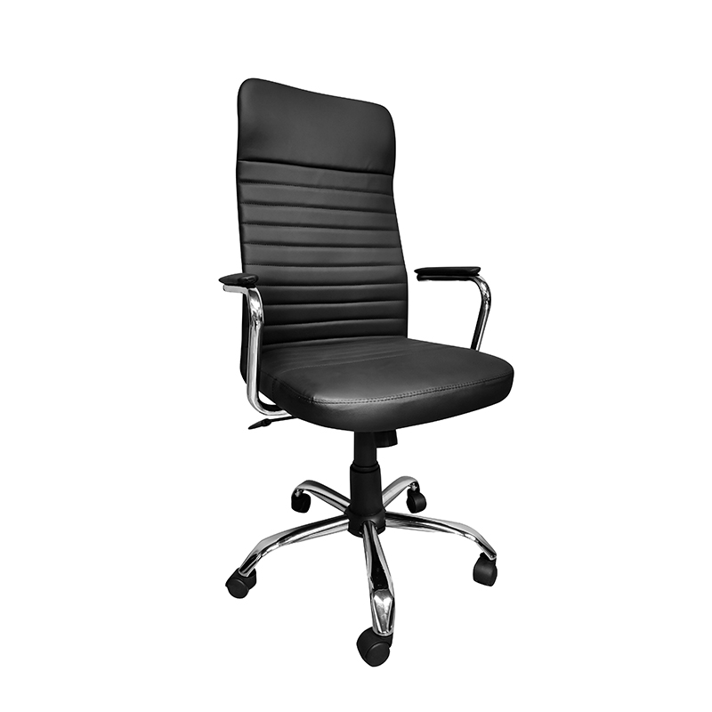 Babban Baya Daidaitacce Swivel Ergonomic Shugaban Ofishin Zartarwa tare da Chrome Arms, Black-4