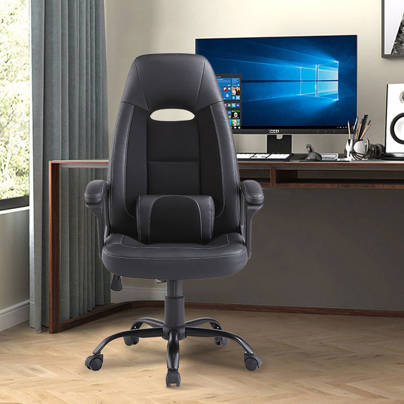 Cadira d'oficina moderna de tela de pell amb respatller alt amb lumbar